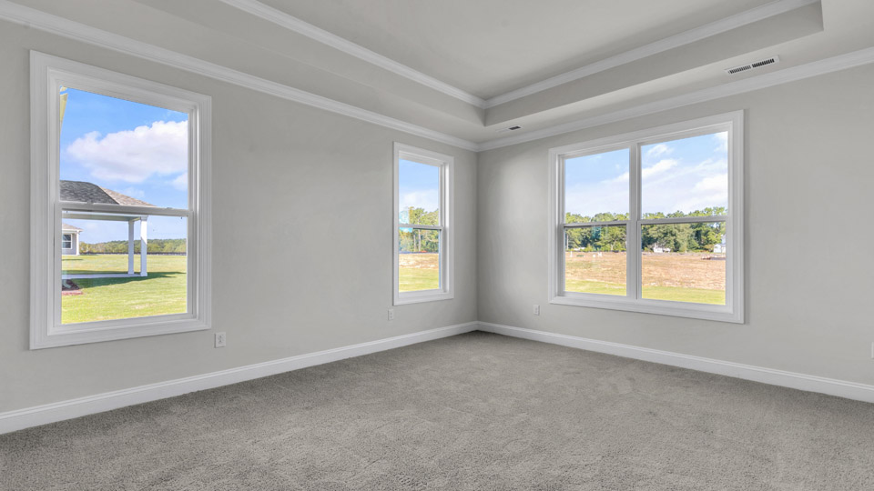 bedroom with carpet flooring and tray ceiling