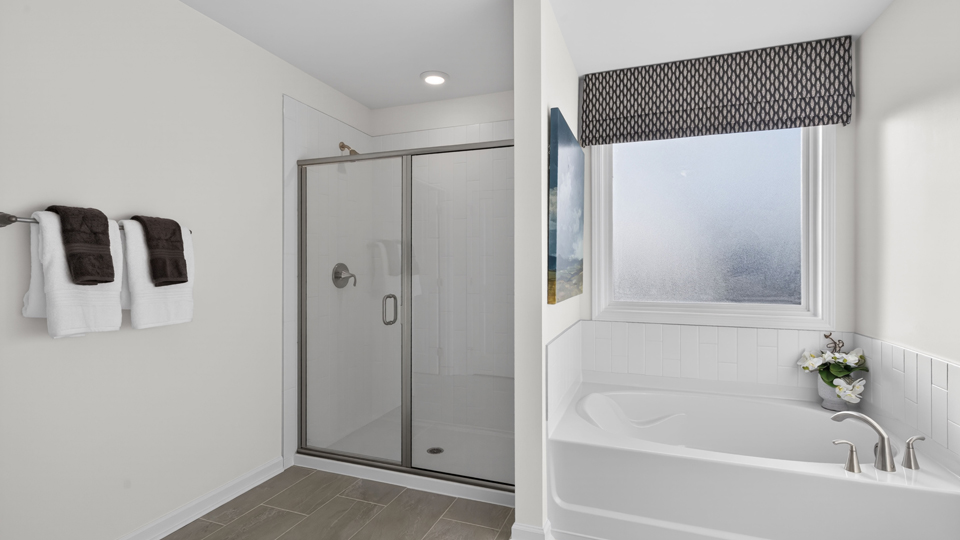 bathroom with separate tub and glass door walkin shower