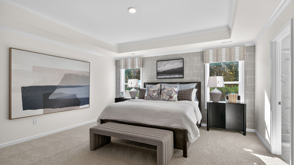 bedroom with tray ceiling