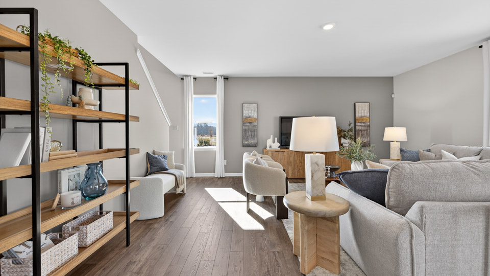 open concept living space with large windows