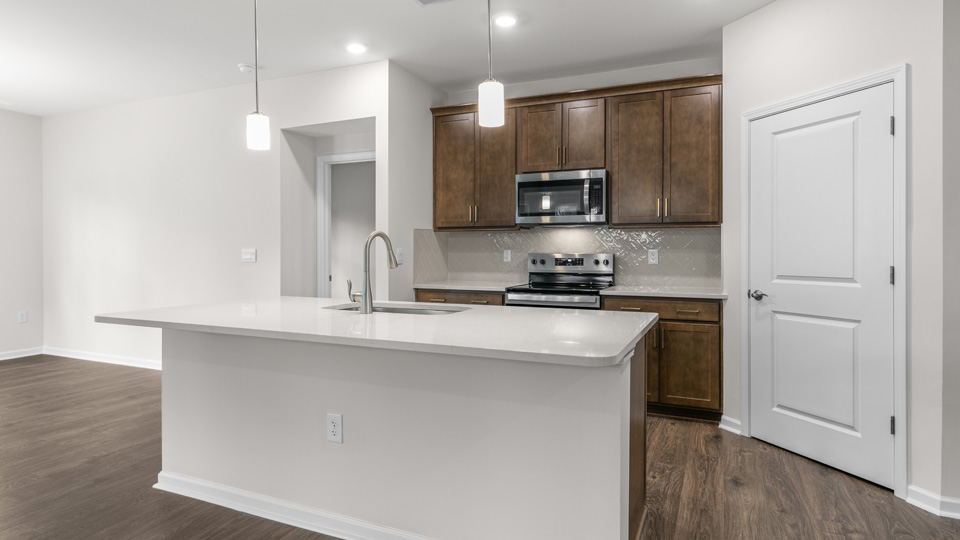 Kitchen with stainless-steel appliances