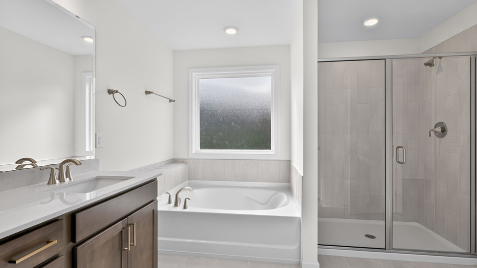 bathroom with separate tub and walk in shower