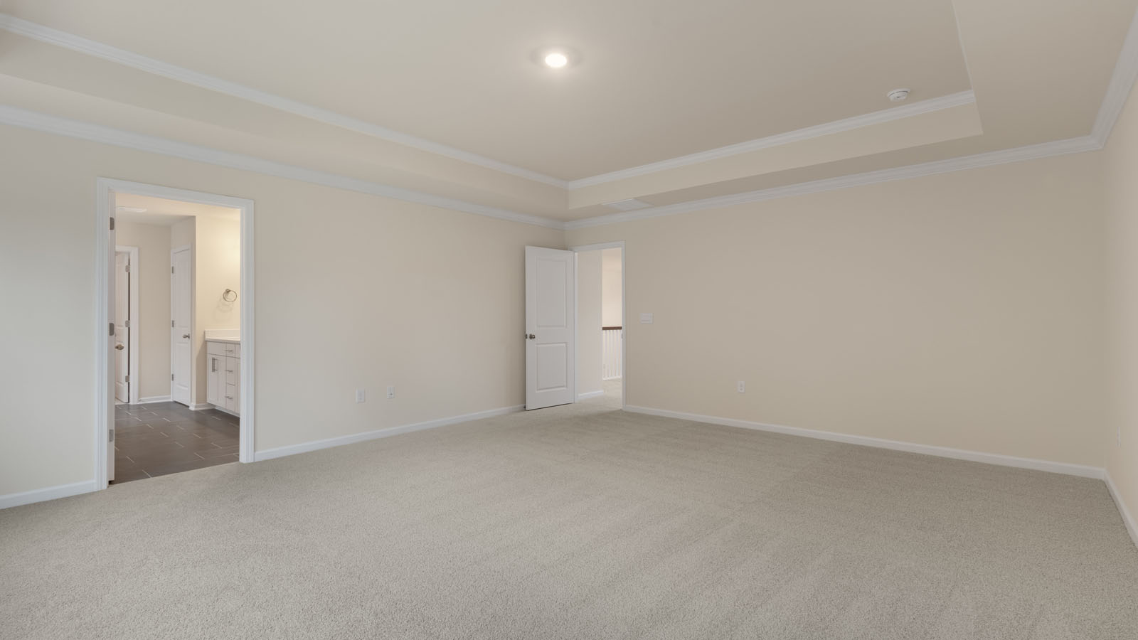 Primary bedroom with carpet flooring