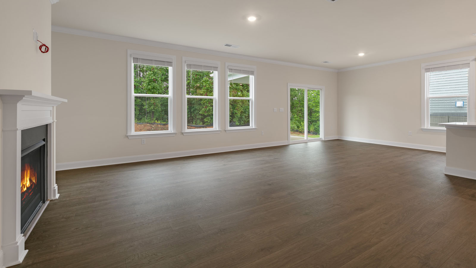 Living area with revwood flooring