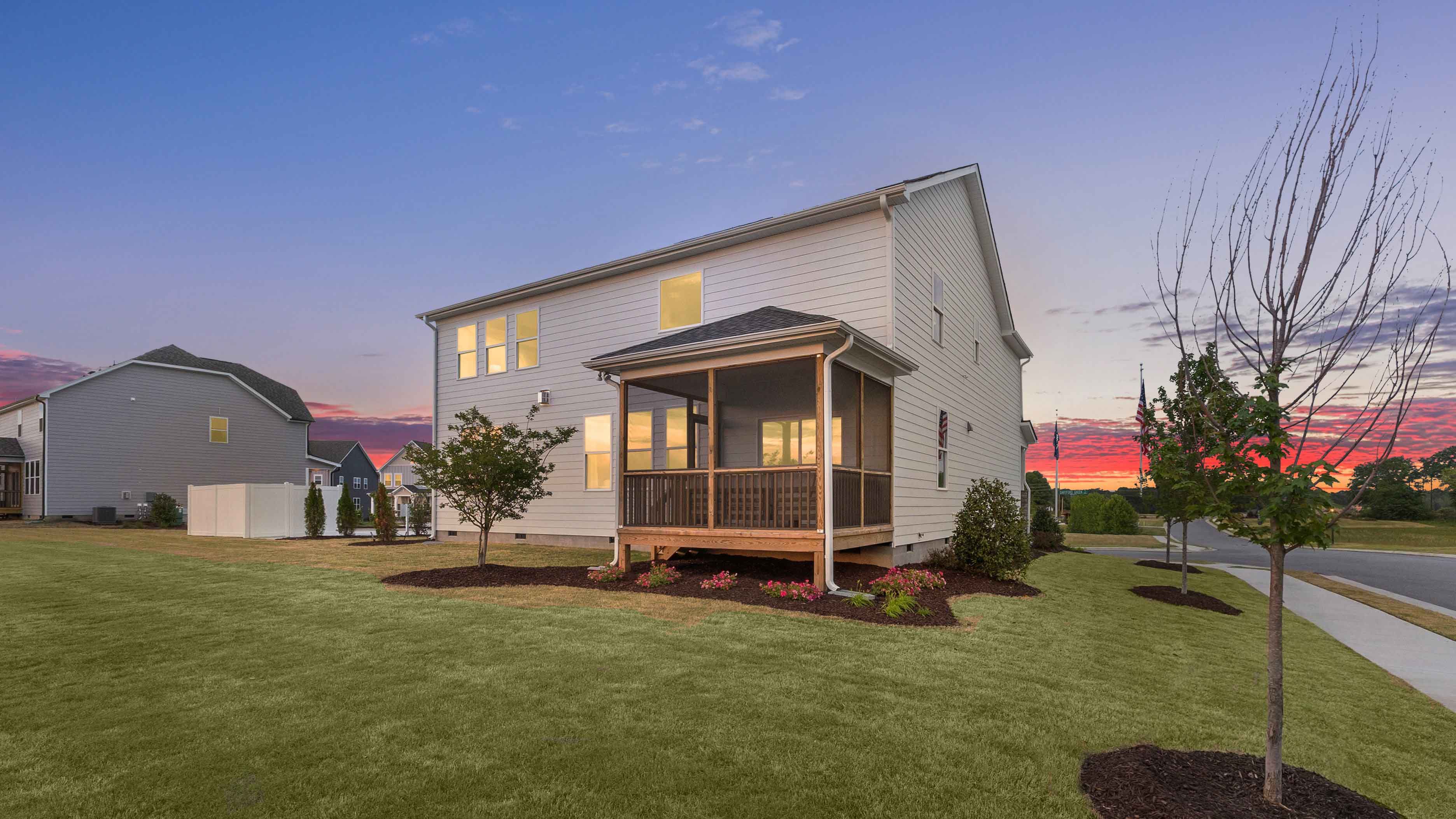 jordan backyard with covered deck at twilight