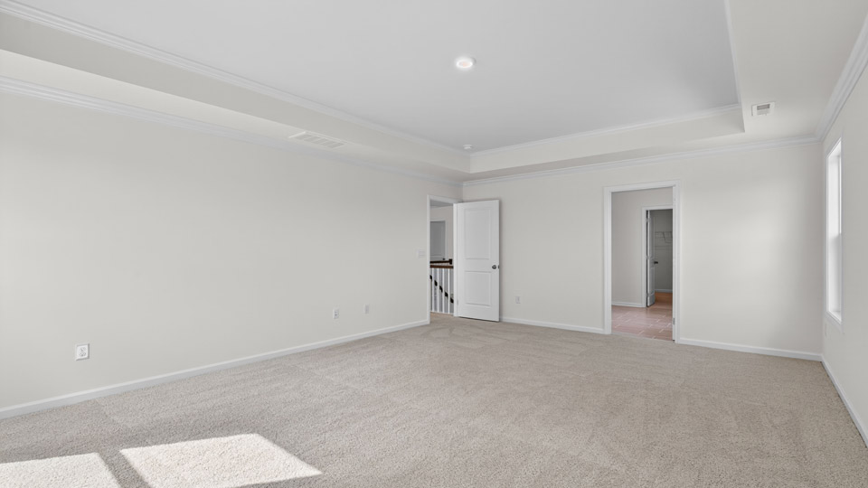 bedroom with carpet flooring and tray ceiling