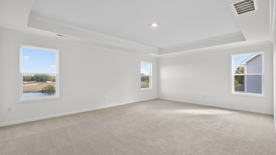 bedroom with carpet flooring and tray ceiling