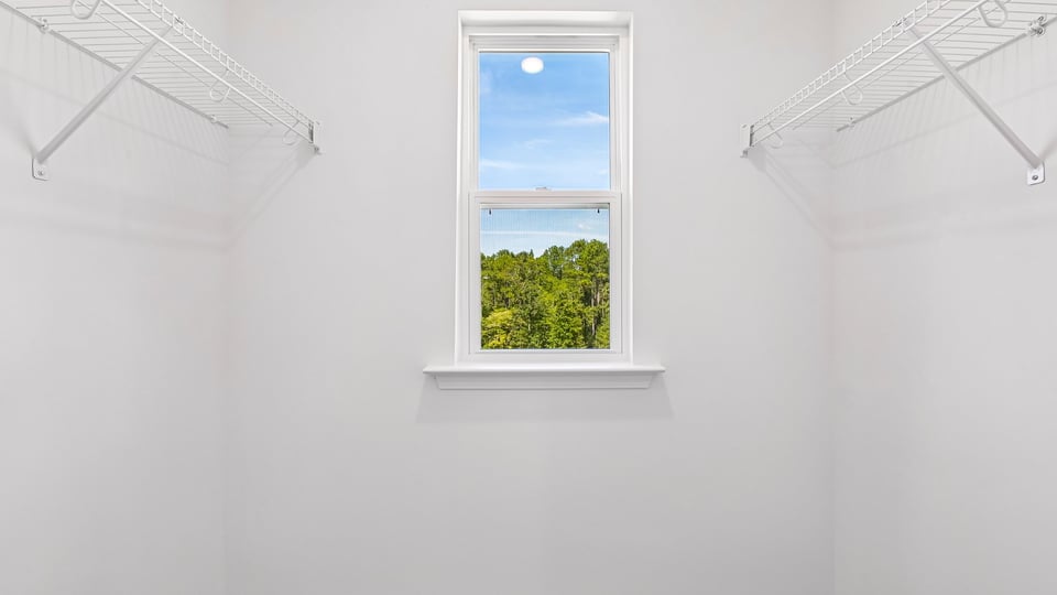 walkin closet with wire shelving and window