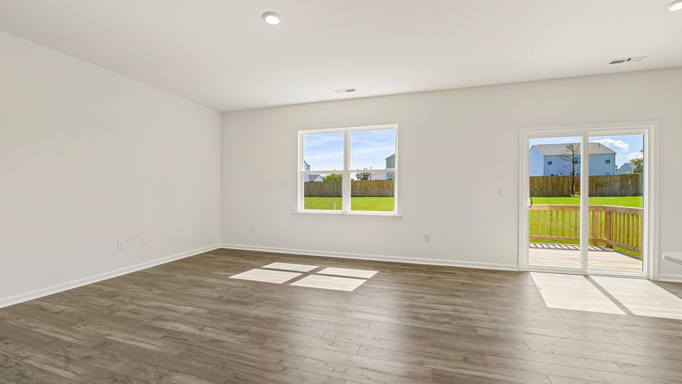 living room with revwood flooring