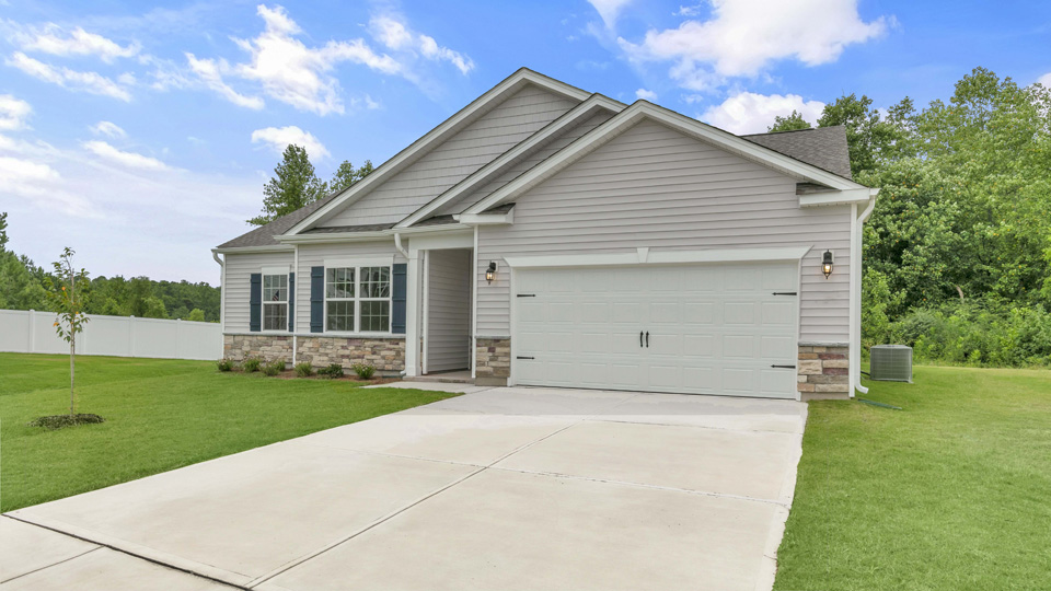 front exterior of booth floorplan with 2 car garage