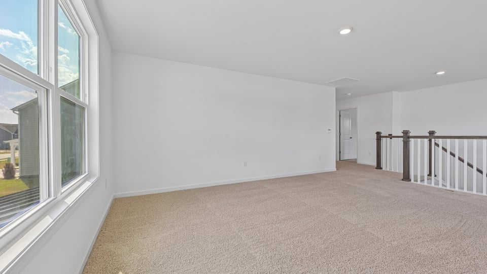 top of stairs at loft with carpet flooring