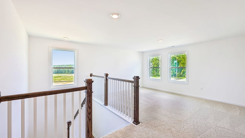 top of stairs at loft with carpet flooring