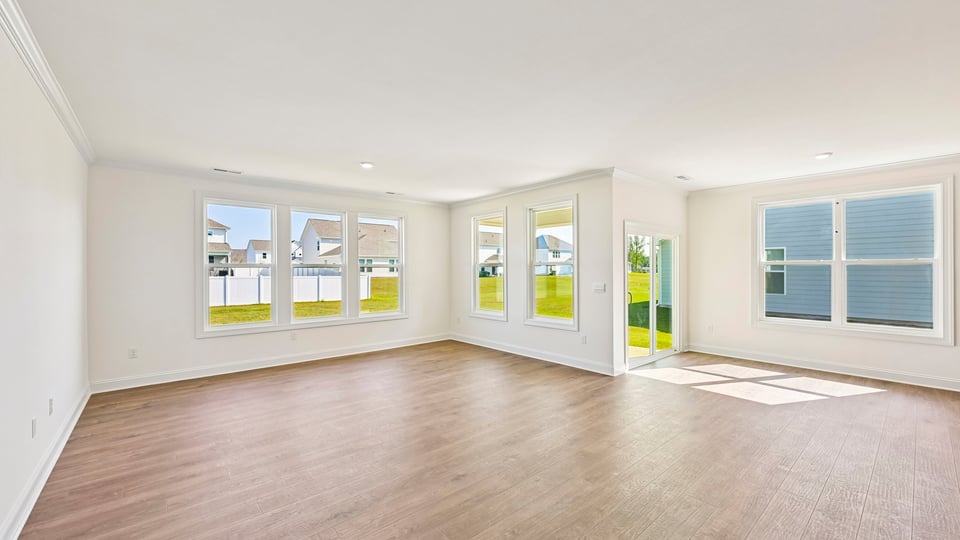 living room with revwood flooring
