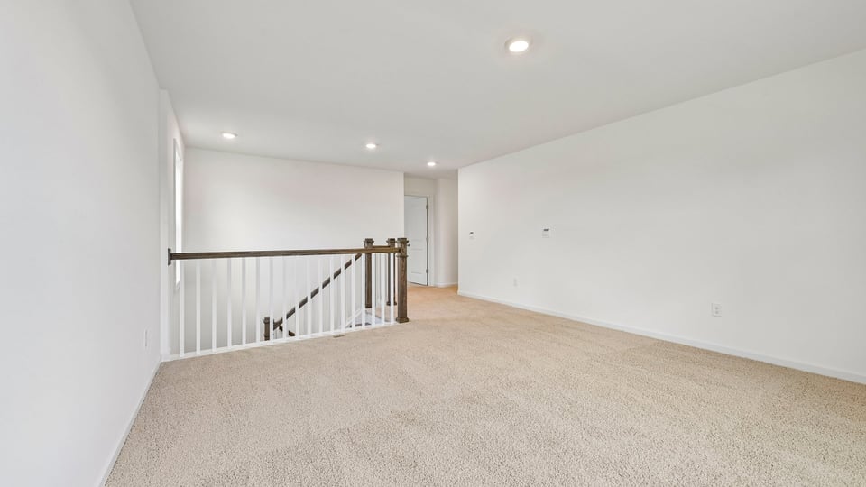 top of stairs at loft with carpet flooring