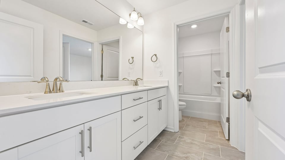 bathroom with dual vanity and walkin closet