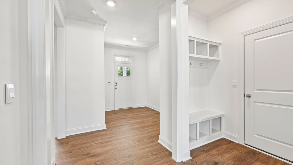 entryway with mudbench dropzone with cubbies