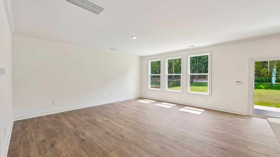living room with revwood flooring
