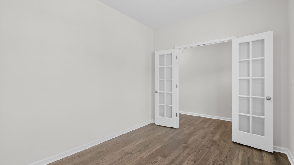flex room with large windows, french doors