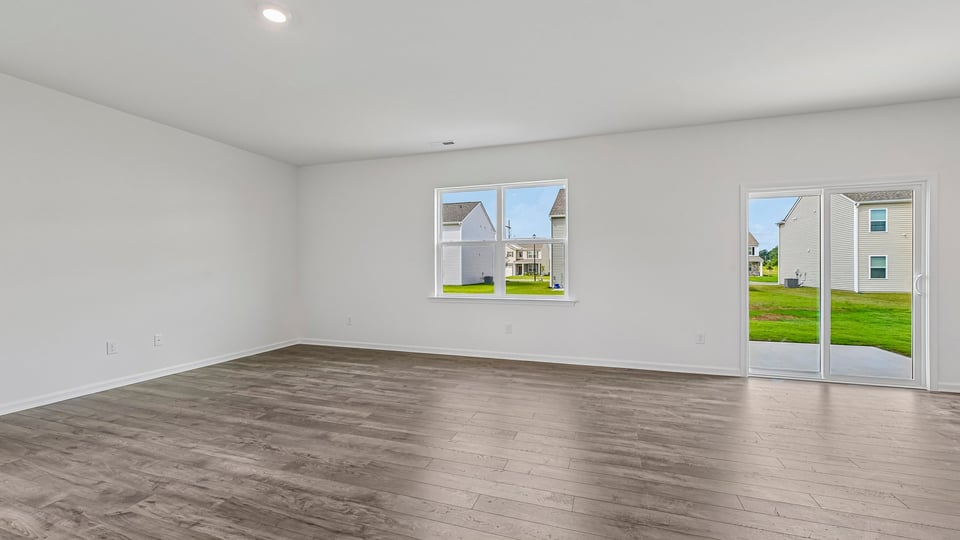 living room with revwood flooring