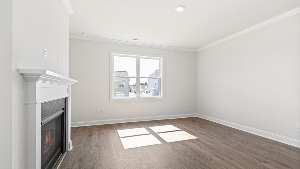 Open-concept living room with fireplace