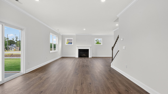 open concept living room with fireplace