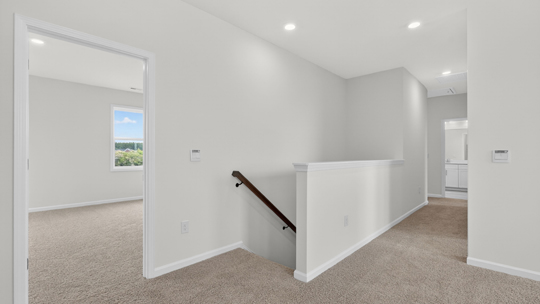 top of stairs with carpet flooring
