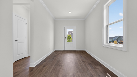 foyer entryway with revwood flooring