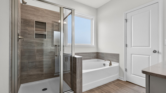 bathroom with separate tub and walkin shower