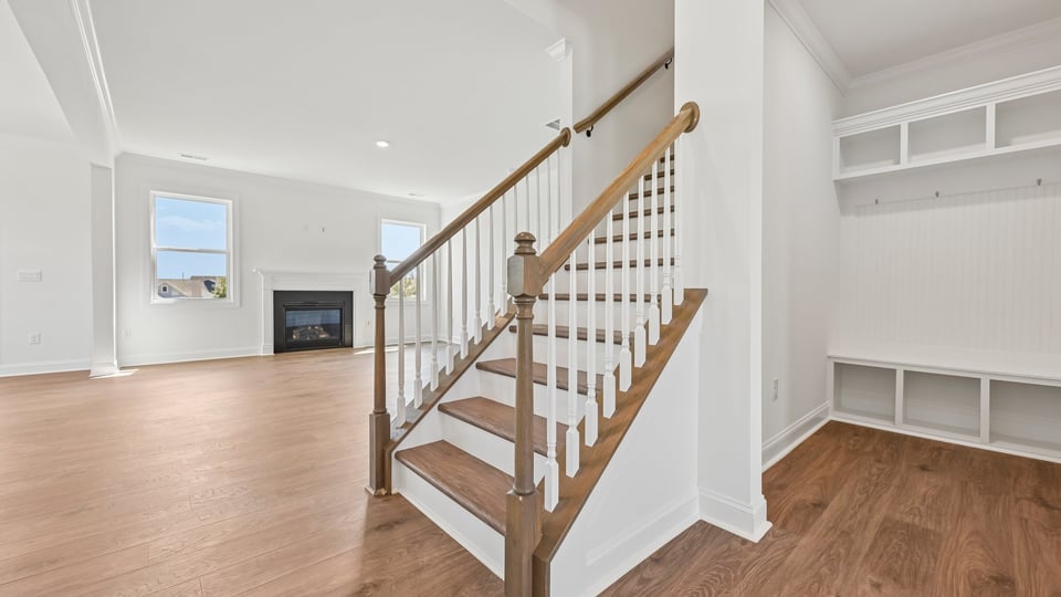 bottom of staircase with open railing