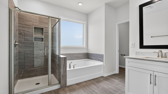bathroom with walkin shower and separate tub