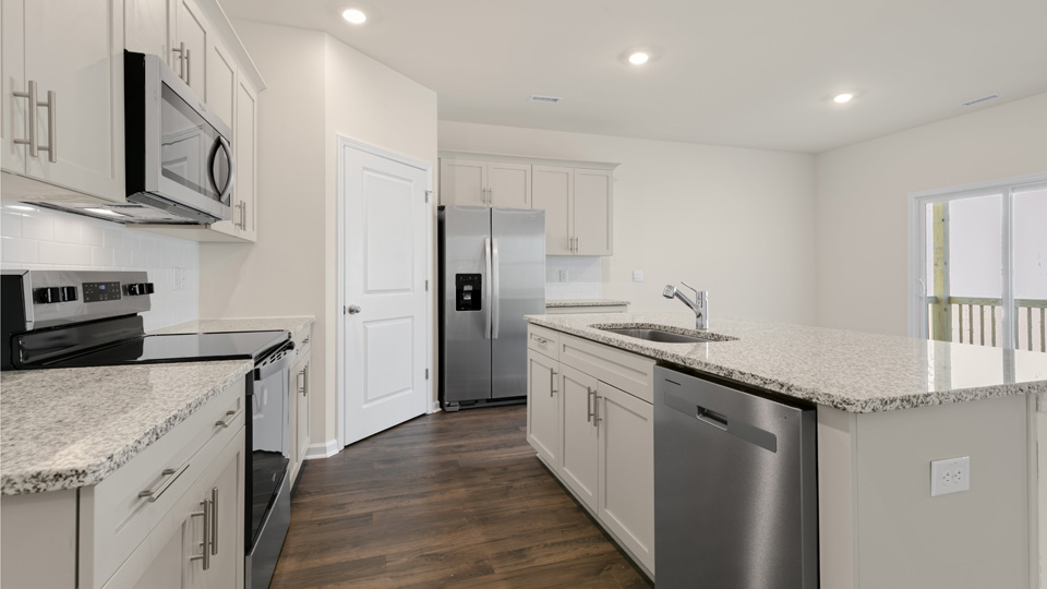 Kitchen with stainless-steel appliances