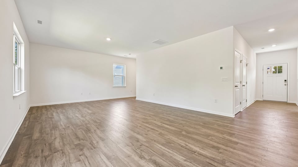 open living room with revwood flooring