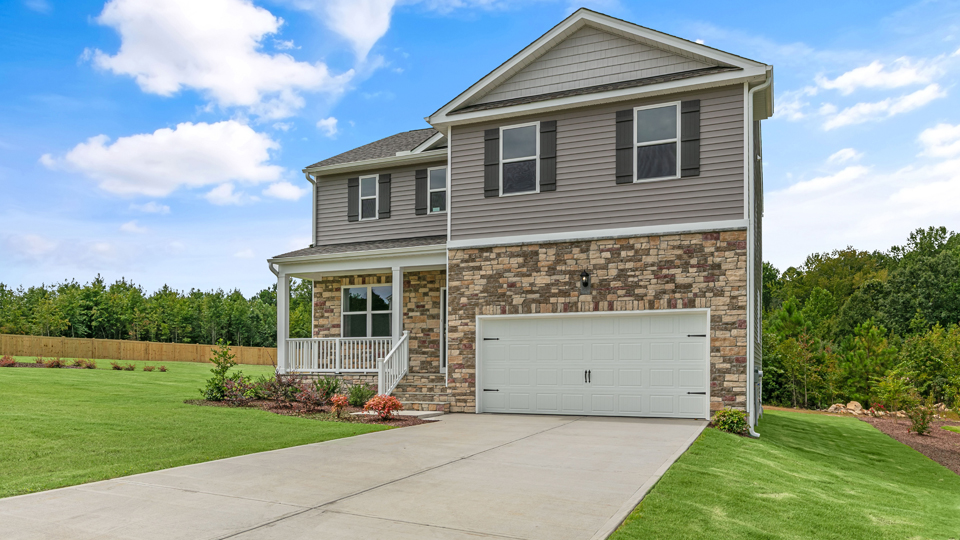 front exterior of galen floor plan with 2 car garage