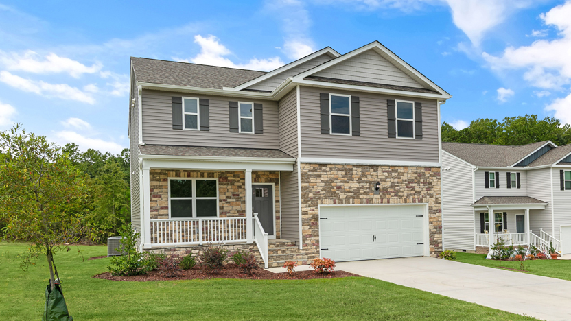 front exterior of galen floor plan with 2 car garage