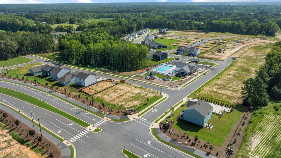 aerial view of bexford community entrance