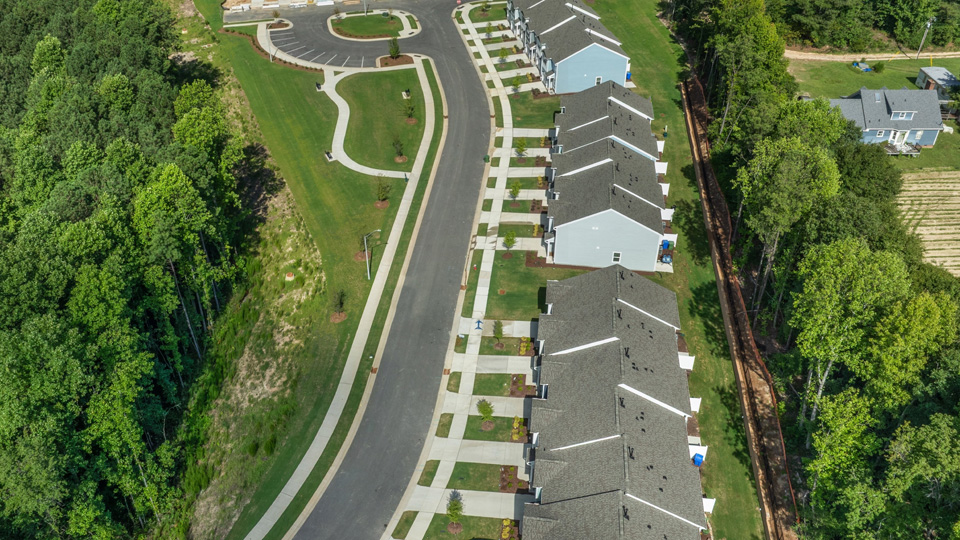 aerial view of townhomes