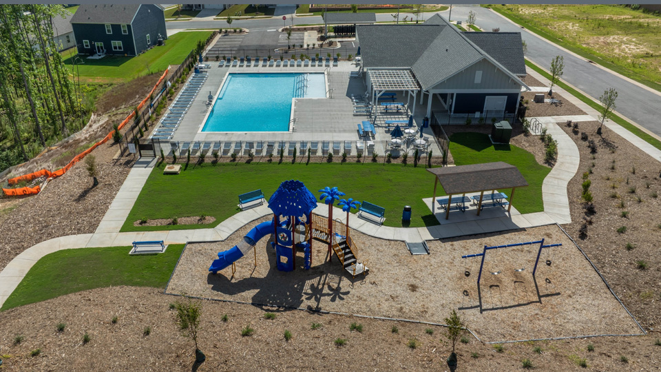 aerial photo of bexford community pool and playground