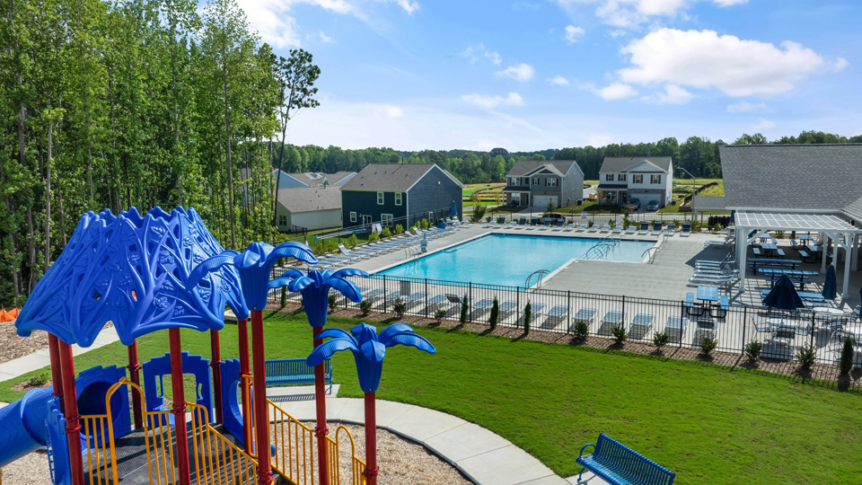 aerial photo of bexford community pool and playground
