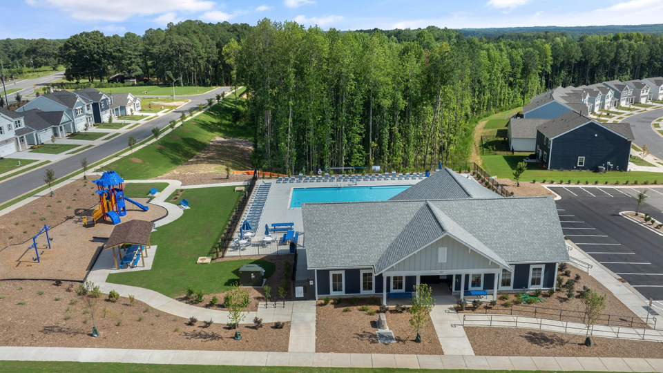 aerial photo of bexford community pool and playground