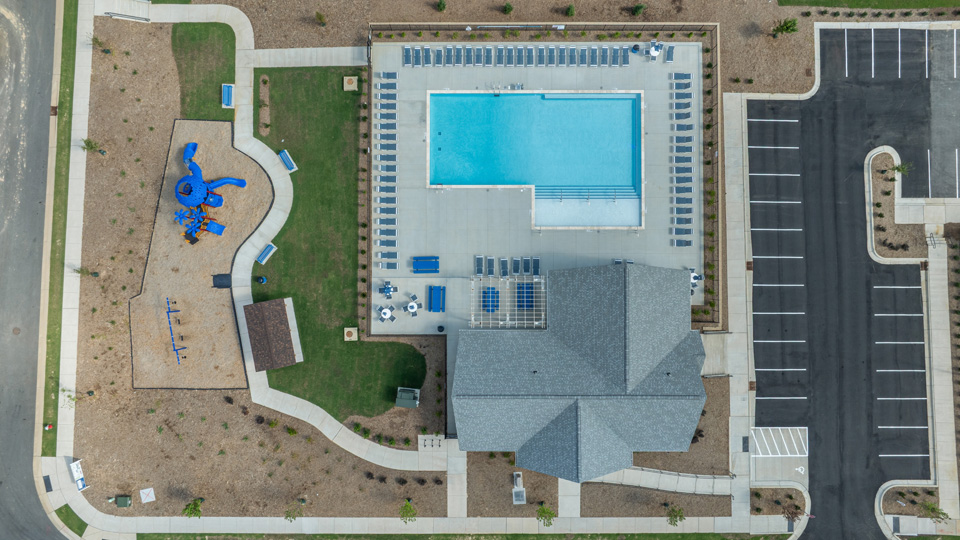 aerial photo of bexford community pool and playground