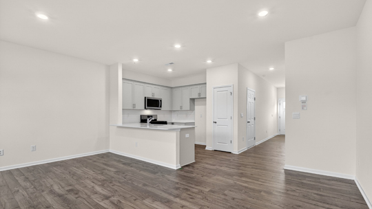 kitchen and open living dining areas