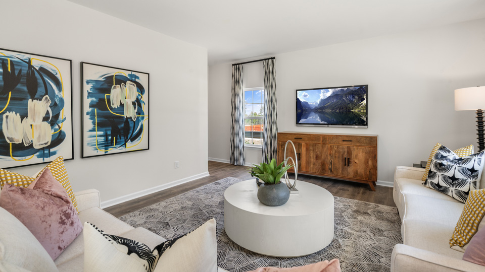 Living room with revwood flooring