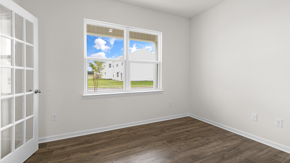 flex room with large windows, french doors