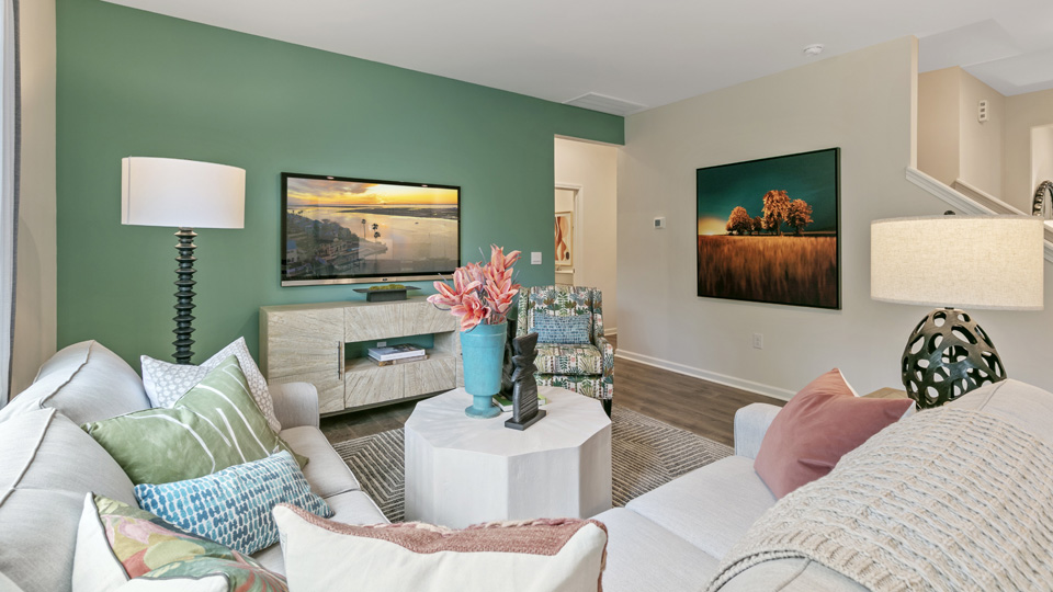 Living room with revwood flooring