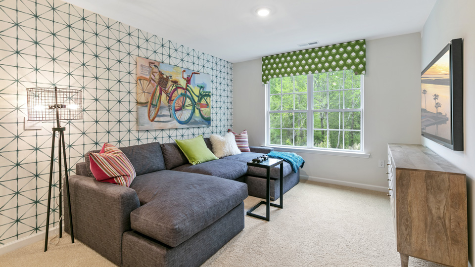 Loft with carpet flooring