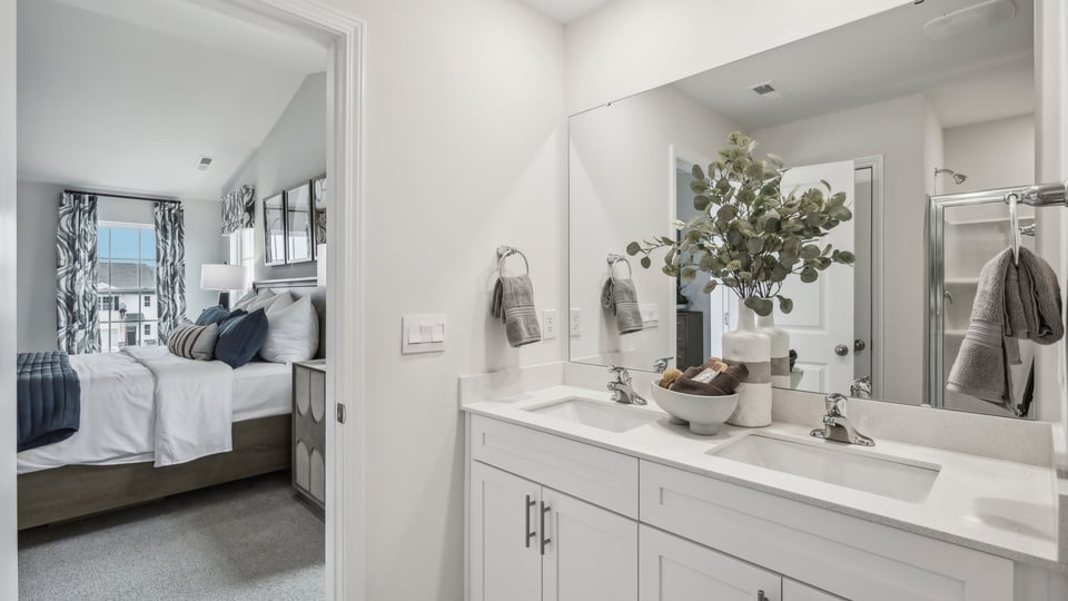 Primary bathroom with quartz counters