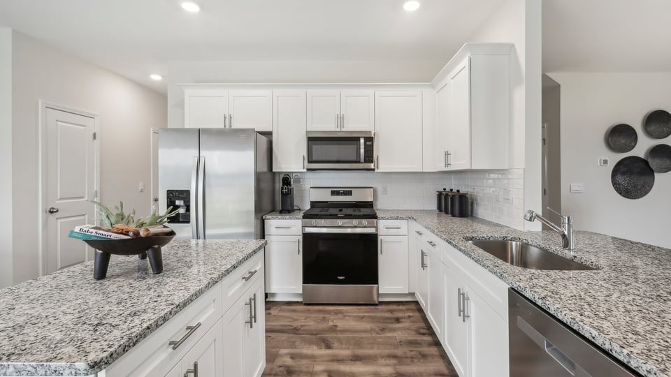 Kitchen with stainless-steel appliances