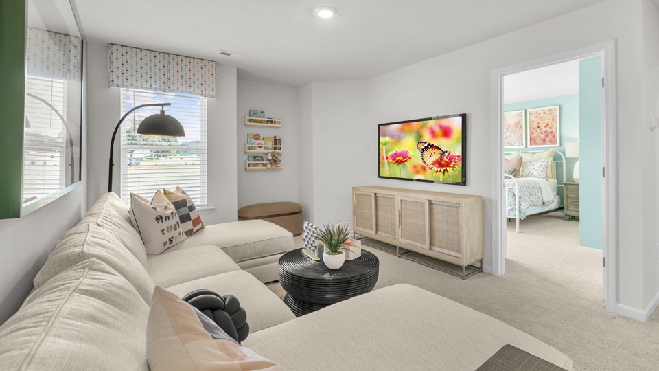 Loft with carpet flooring