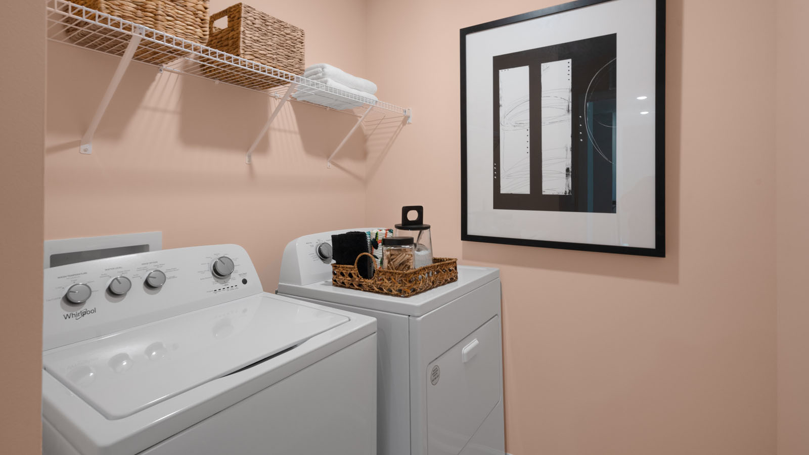 Laundry room with wire shelving