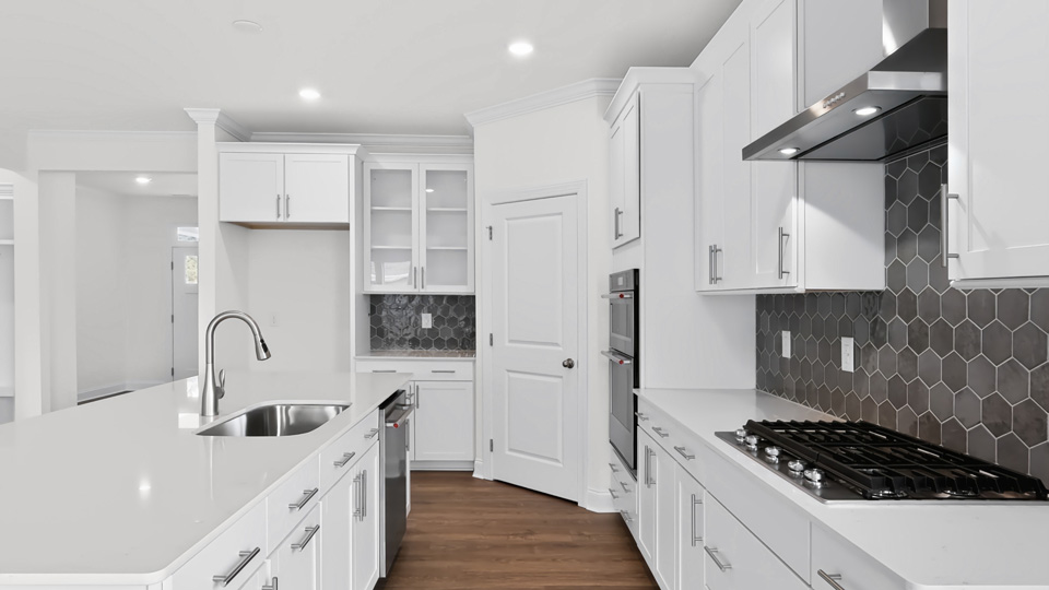 gourmet kitchen with tile backsplash and ample cabinet space